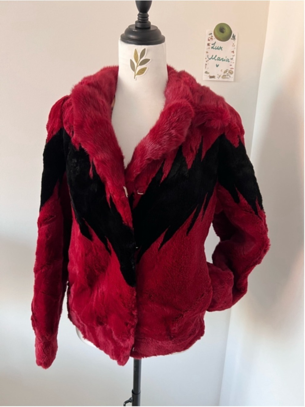 Vintage Red & Black Mink Fur Jacket - Women's Cozy Luxe Coat Size M-L